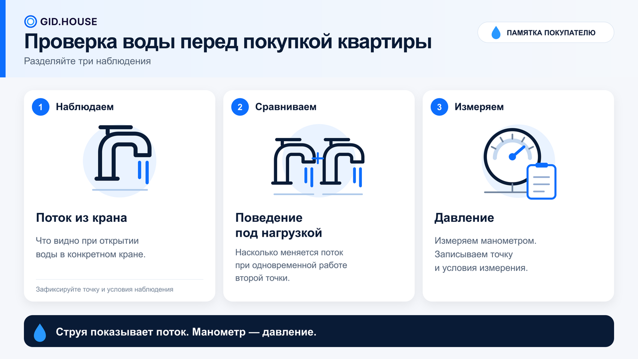 Наблюдение за напором воды