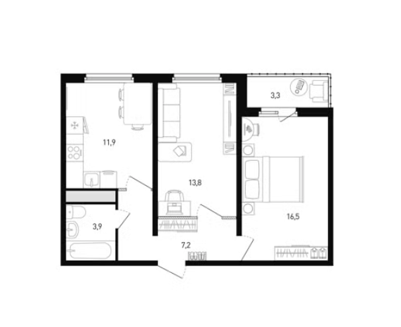 Двушка в панельной новостройке, ванная 3,9м