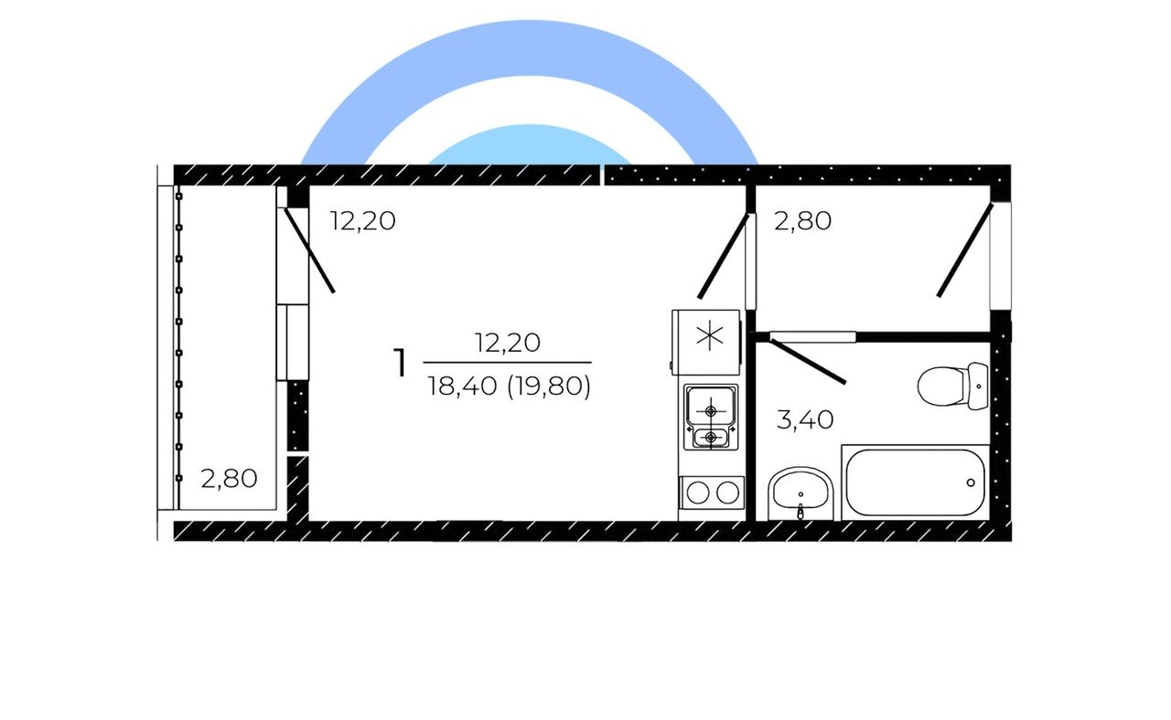 Студия 19,80м²