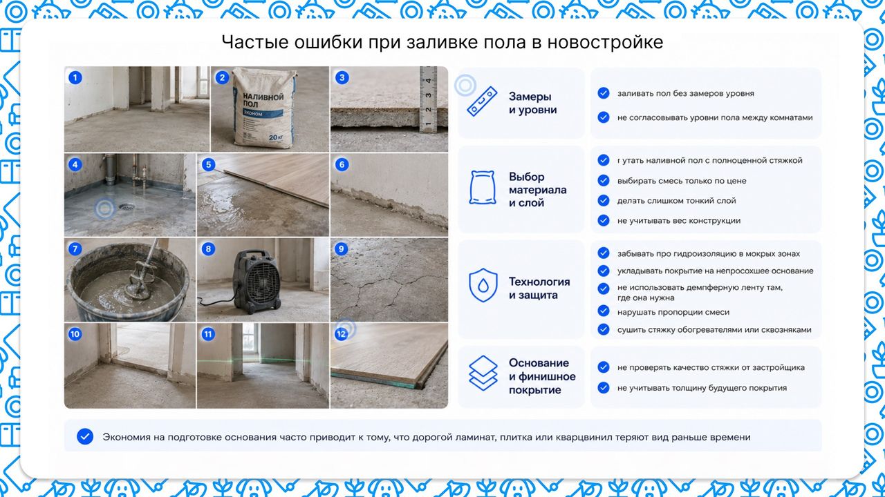 Частые ошибки при заливке пола в новостройке
