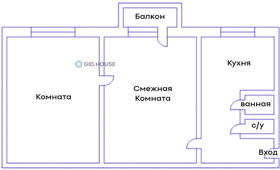 Квартира со смежными комнатами до перепланировки