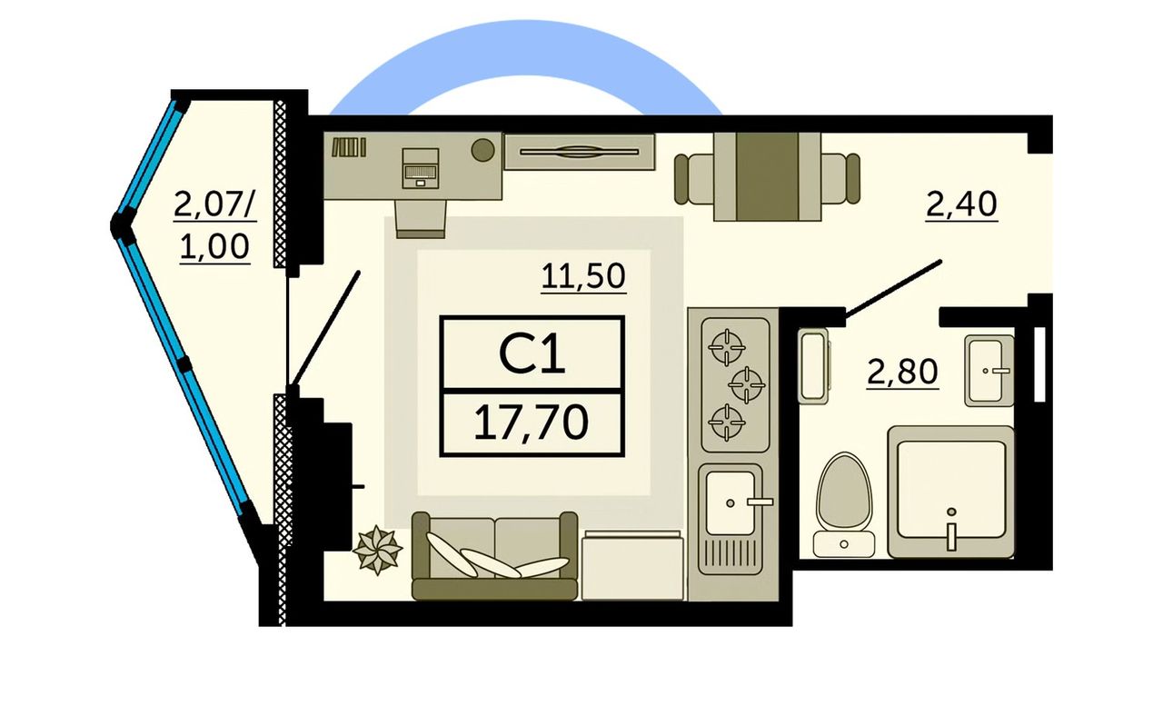 Студия 17,70м²