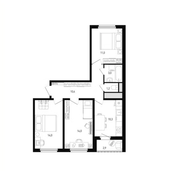 Трехкомнатная квартира 88,30м в панельном доме в новостройке, два раздельных сан узла 1 м и 3 м