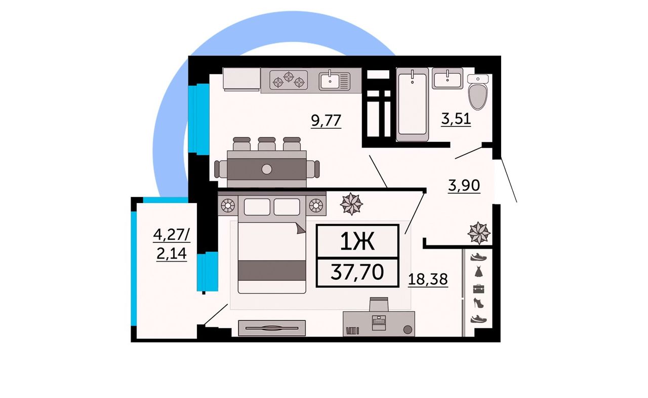 1к-квартира 37,70, планировка