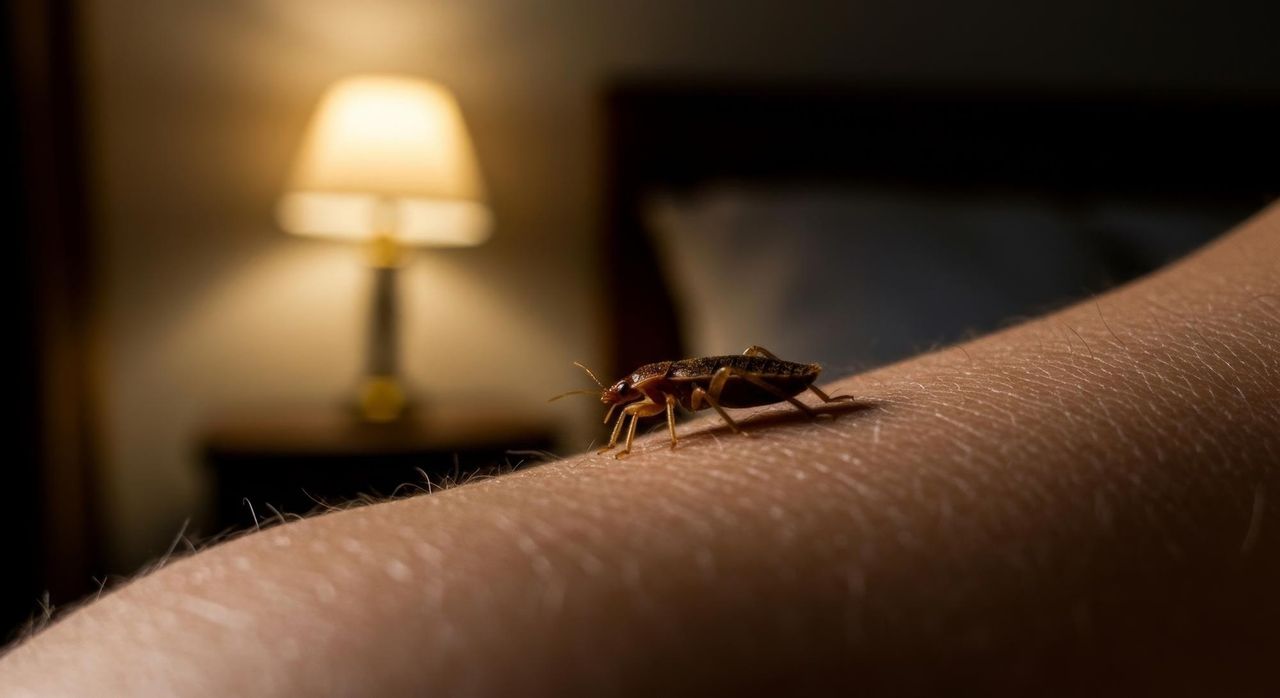 Постельный клоп ходит по телу жертвы