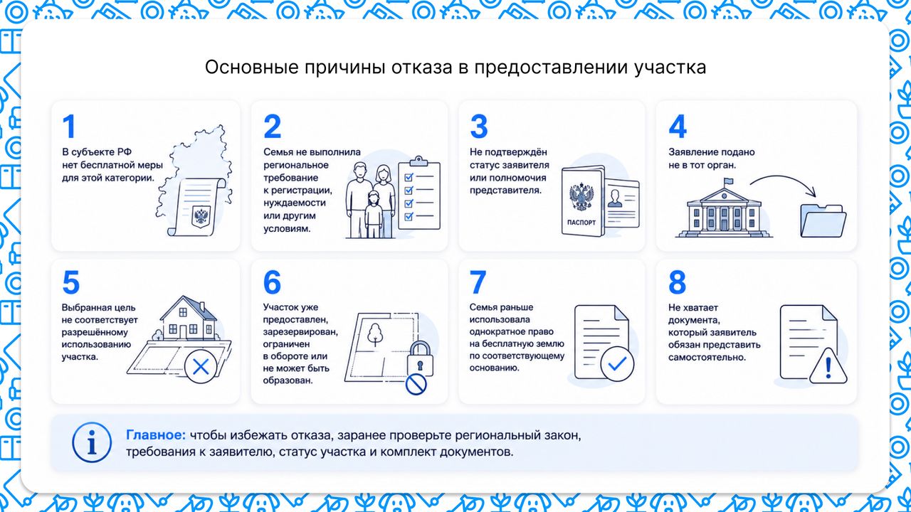Основные причины отказа в предоставлении участка