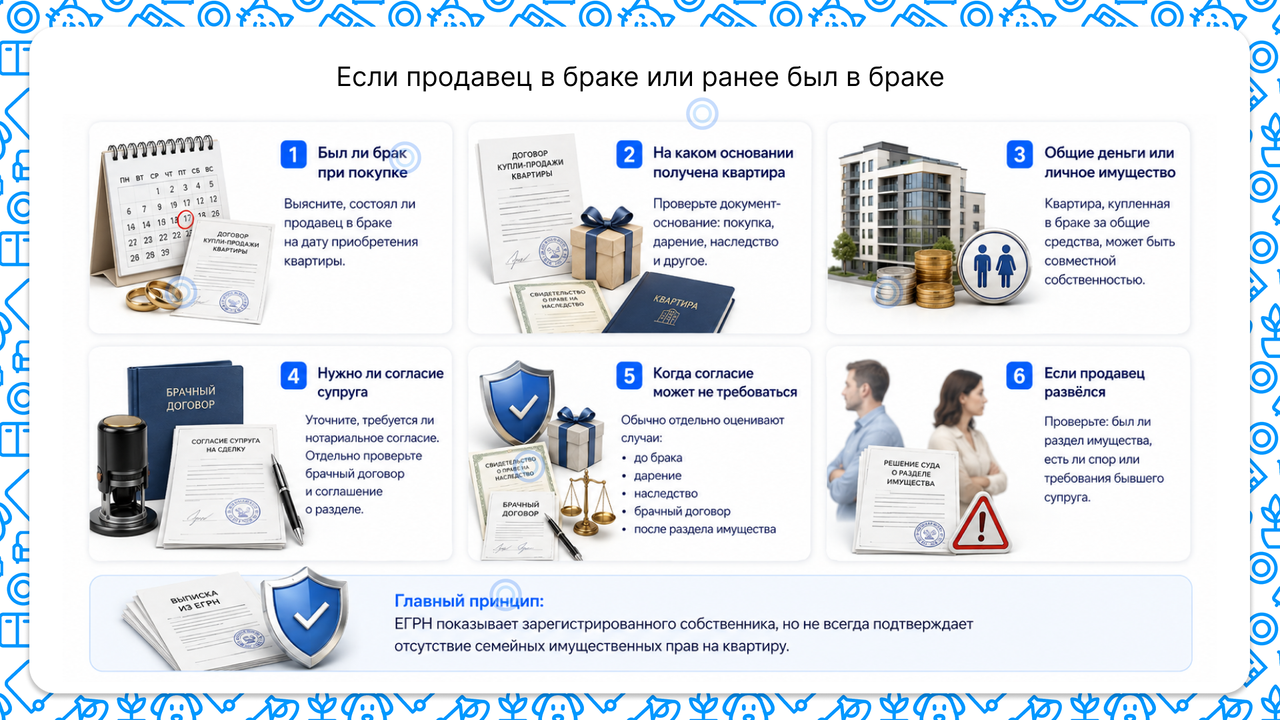 Если продавец в браке или ранее был в браке