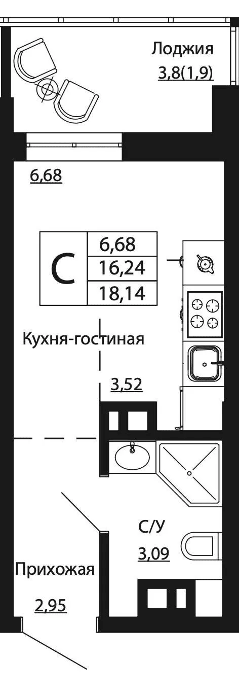 Студия 18,14м2