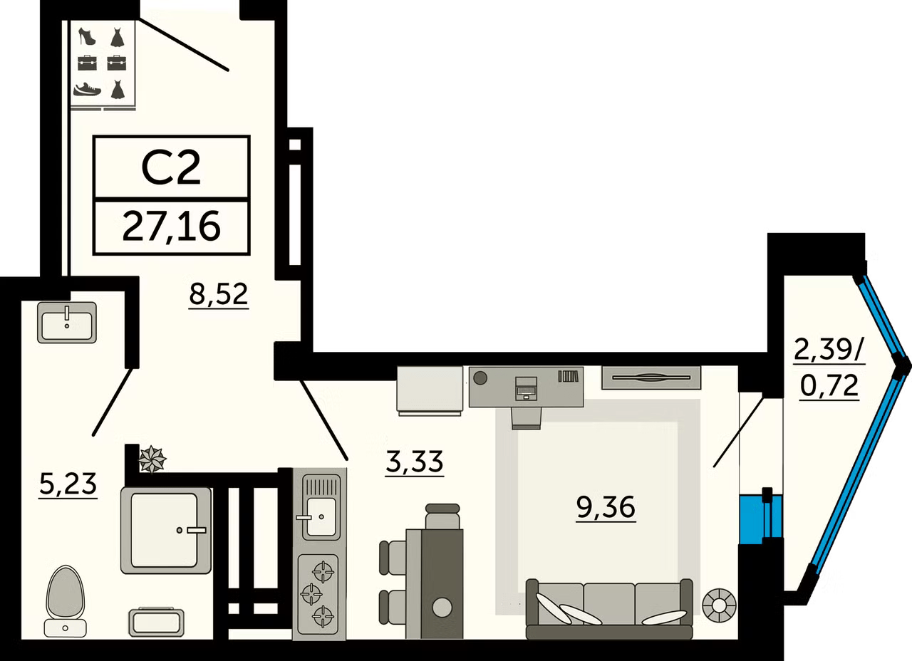 Студия 27м в новостройке для сдачи в аренду