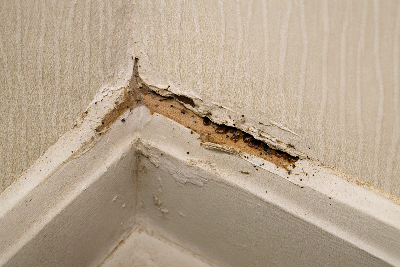 Клопы в обоях в квартире рядом с плинтусом