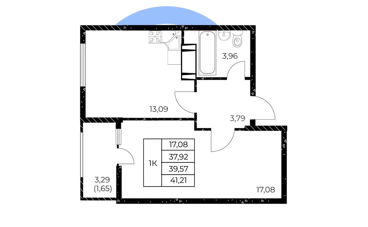 1к-квартира 40м, планировка