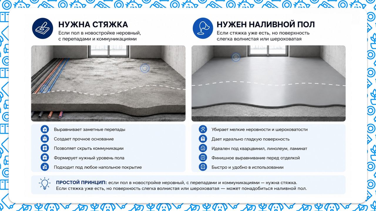 В каких случаях нужна стяжка, а вкаких наливной пол