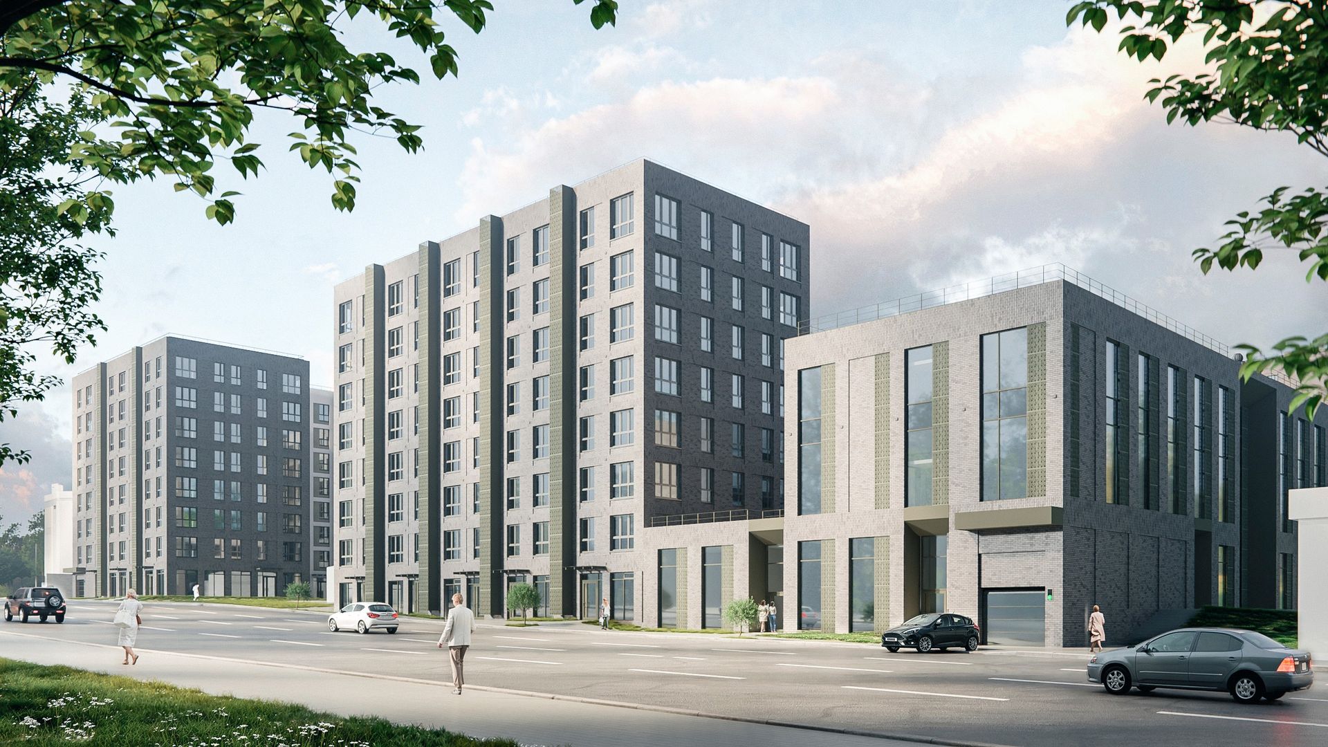 ЖК Ритмы города по ул. Спортивная (фасад, коммерческие помещения)